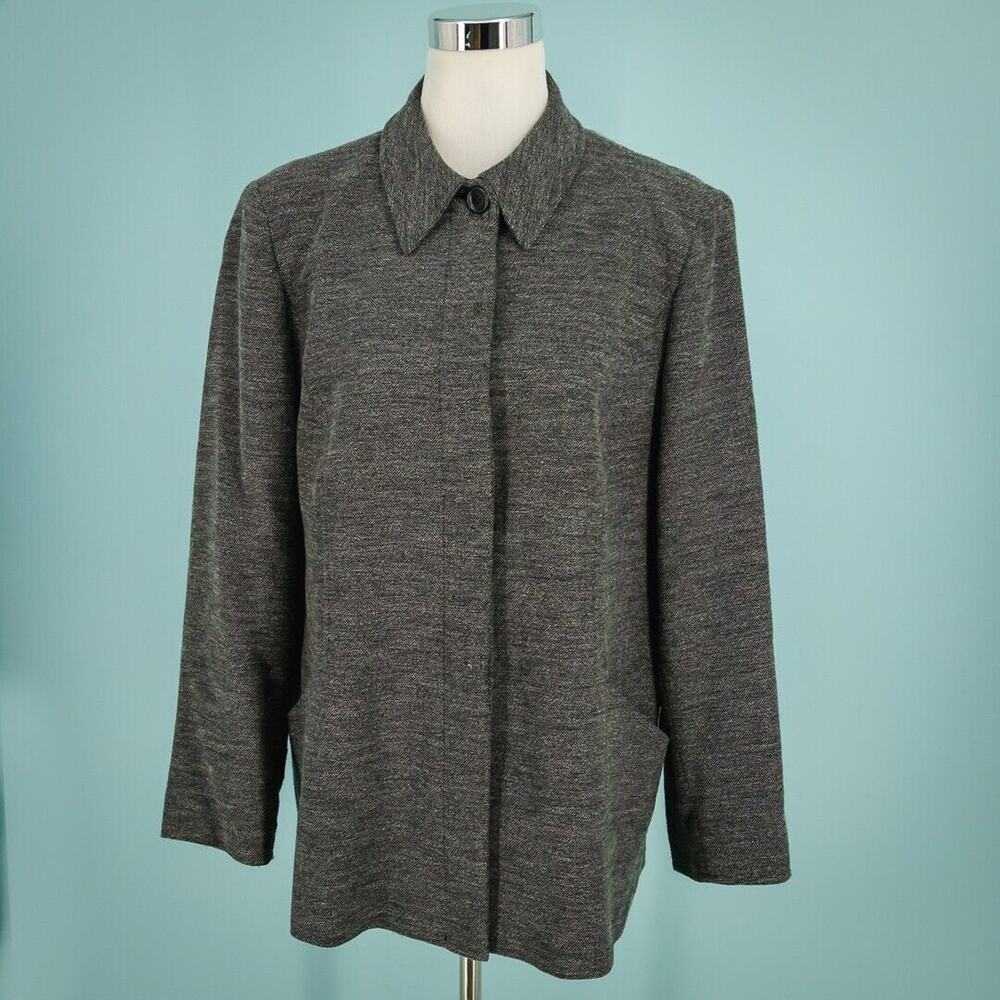 Marina Rinaldi 23 Size Medium M Heather Black Collared Button Wool Blend Blazer